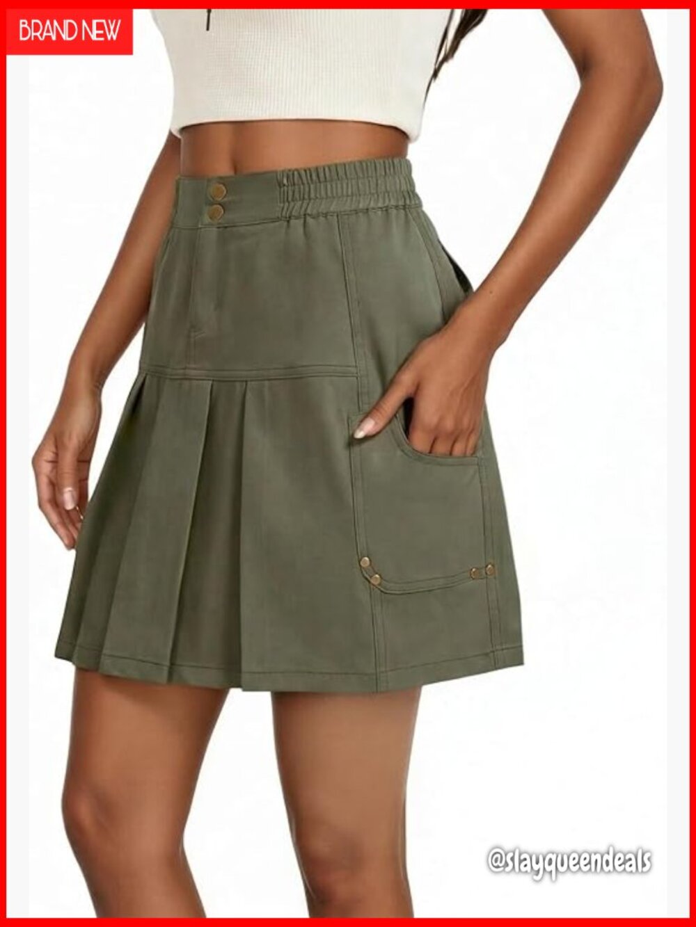 High Waisted Cargo Pleated Mini Skort with Pockets Y2K Style